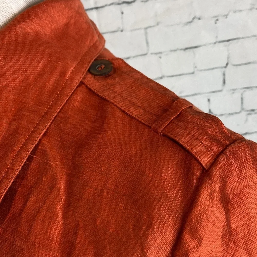 Tesori Linen Tunic Button Up Top Orange Shimmer S Old Money Resortwear Lagenlook - Picture 9 of 12